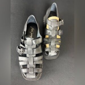 Free People Janis Fisherman Sandals Grey Distressed Size 7.5 Leather Block Heel